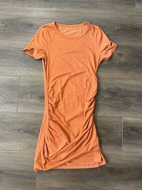 Casual Orange Ruched T-Shirt Dress